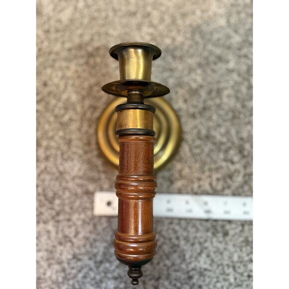 Vintage Set Of Wooden Brass Metal Wall Hanging Candle Sconces Holders Cottage - Picture 8 of 8